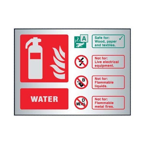 59485 Water extinguisher ID aluminium 150x200mm adhesive backed