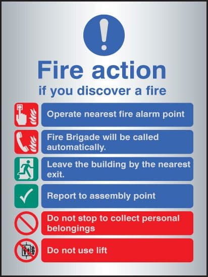 59528 Fire action auto dial with lift - aluminium (150x200mm) Safety Sign