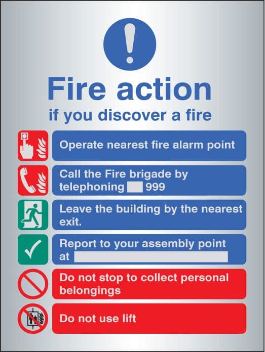 59538 Fire action manual dial with lift - aluminium (150x200mm) Safety Sign