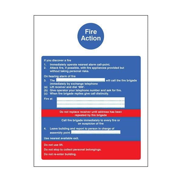 81402E Fire action brigade dialled manually with lift sign - Quick-Fix with SAV Backing (200x150mm)