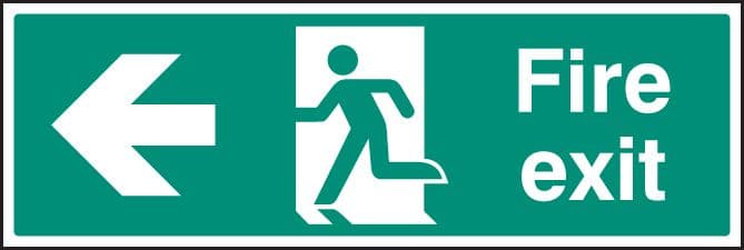 82003L Fire exit left arrow (450x150mm) Rigid PVC with SAV Backing Safety Sign