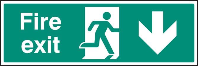 82008L Fire exit down (450x150mm) Rigid PVC with SAV Backing Safety Sign