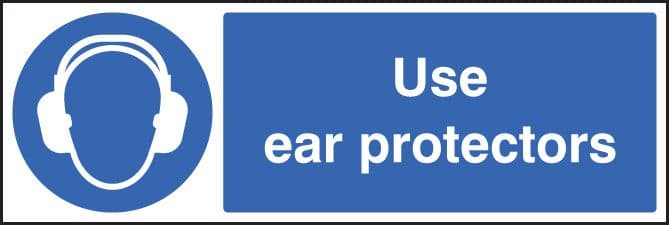 85012G Use ear protectors (300x100mm) Rigid PVC with SAV Backing Safety Sign