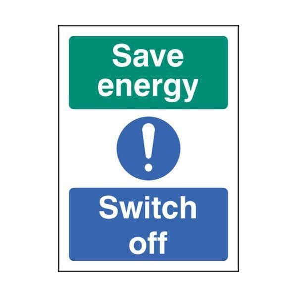 86036A Save energy switch off sign - Quick-Fix with SAV Backing (100x75mm)