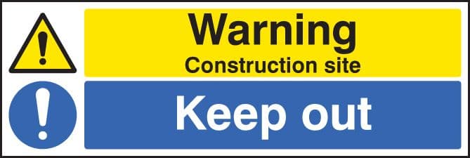 86404M Warning construction site keep out (600x200mm) Rigid PVC with SAV Backing Safety Sign