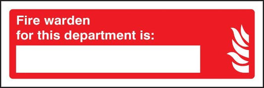 11034G Fire warden for this department is Rigid Plastic (300x100mm) Safety Sign