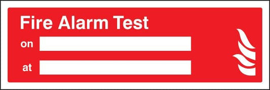 11040L Fire alarm test on/at Rigid Plastic (450x150mm) Safety Sign