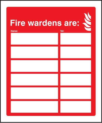 11052H Fire wardens are (6 names and numbers) Rigid Plastic (300x250mm) Safety Sign