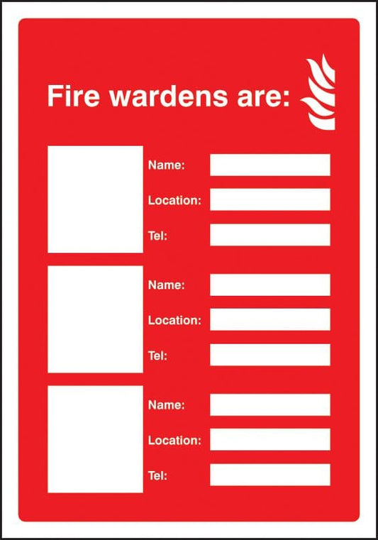 11053H Fire wardens are (3 names, locations and numbers) Rigid Plastic (300x250mm) Safety Sign
