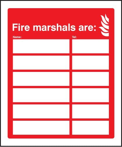 11064H Fire marshals are (6 names and numbers) Rigid Plastic (300x250mm) Safety Sign
