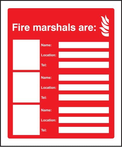 11065H Fire marshals are (3 names, locations and numbers) Rigid Plastic (300x250mm) Safety Sign