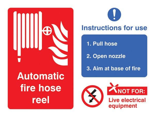 11073E Automatic fire hose reel with instructions for use Rigid Plastic (200x150mm) Safety Sign