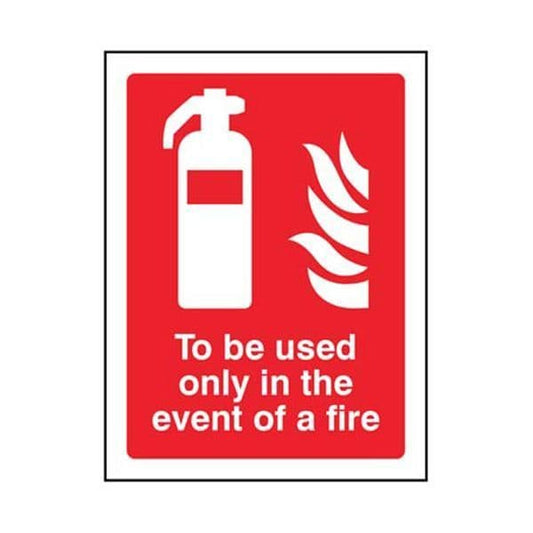 11074E To be used only in the event of a fire sign - Rigid Plastic (200x150mm)