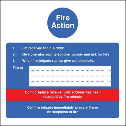 11406F Fire action - hotel Rigid Plastic (200x200mm) Safety Sign