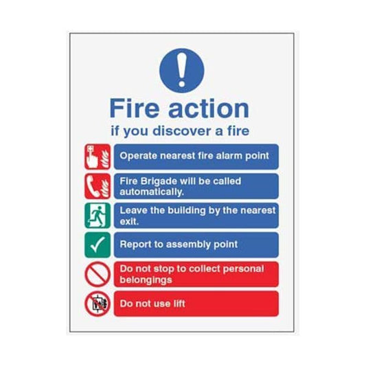 11408E Fire action auto dial with lift sign - Rigid Plastic (200x150mm)