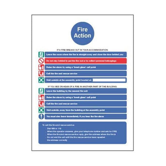 11414E Action notice (communal alarm and simultaneous evacuation) sign - Rigid (200x150mm)