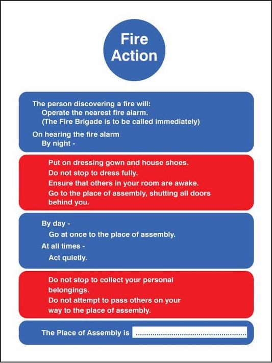 11416H Fire action- residential care homes Rigid Plastic (300x250mm) Safety Sign