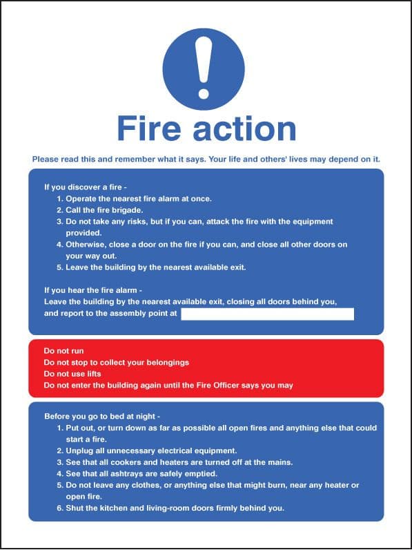 11418E Fire action - multiple occupation Rigid Plastic (300x250mm) Safety Sign