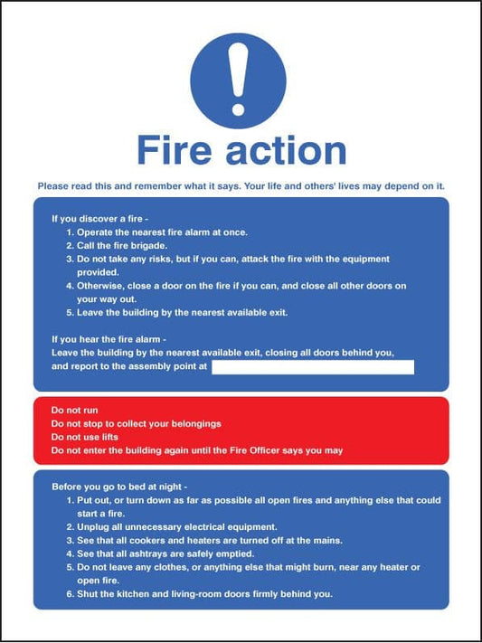 11418H Fire action - multiple occupation Rigid Plastic (300x250mm) Safety Sign