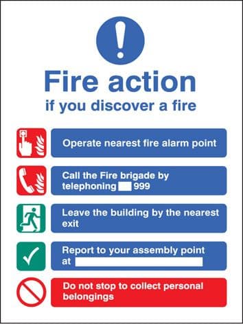 11420H Fire action manual dial without lift Rigid Plastic (300x250mm) Safety Sign