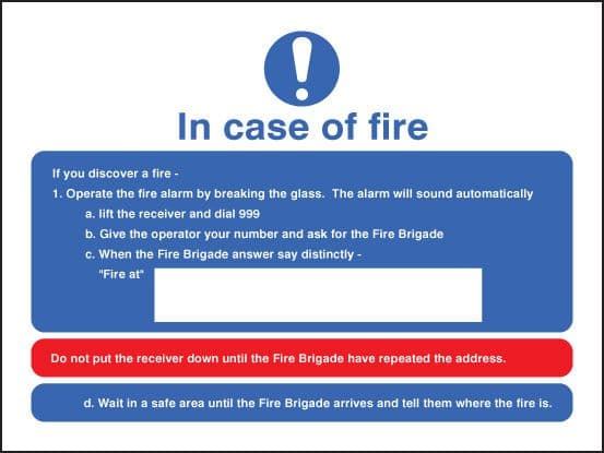 11422E In case of fire Rigid Plastic (200x150mm) Safety Sign