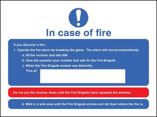 11422E In case of fire Rigid Plastic (200x150mm) Safety Sign