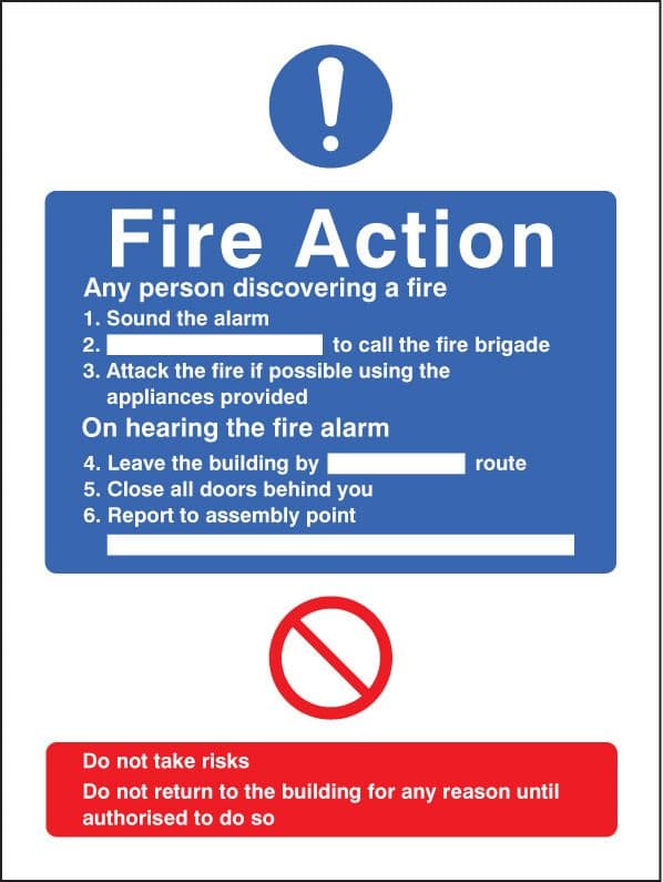11423E General fire action (no lift in building) Rigid Plastic (200x150mm) Safety Sign