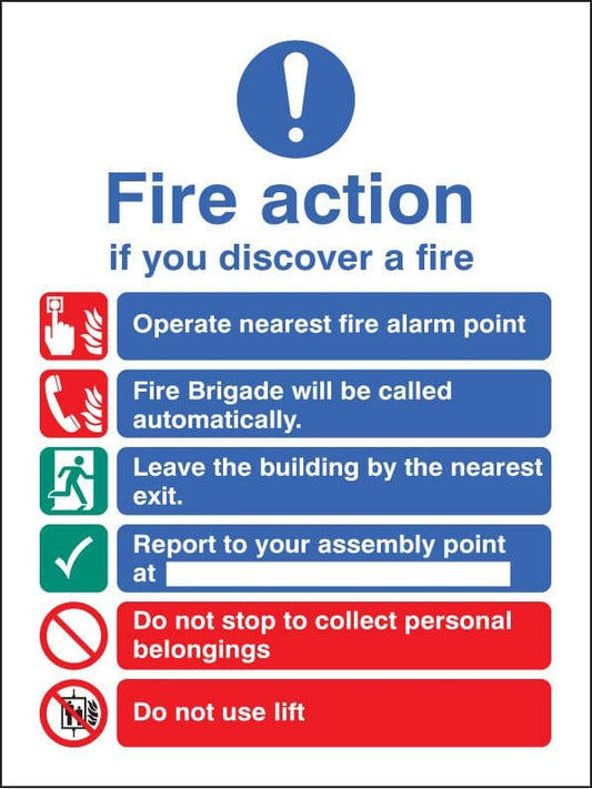 11428H Fire action auto dial with lift  (fire service dialled automatically) Rigid PVC (300x250mm)