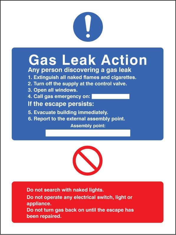 11431H Gas leak action Rigid Plastic (300x250mm) Safety Sign