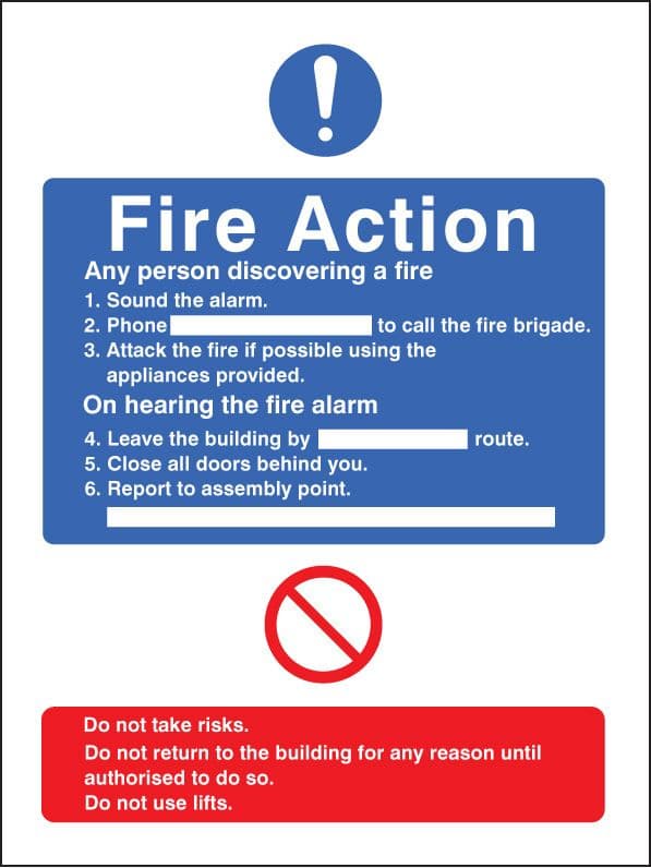 11432H General fire action with lift Rigid Plastic (300x250mm) Safety Sign