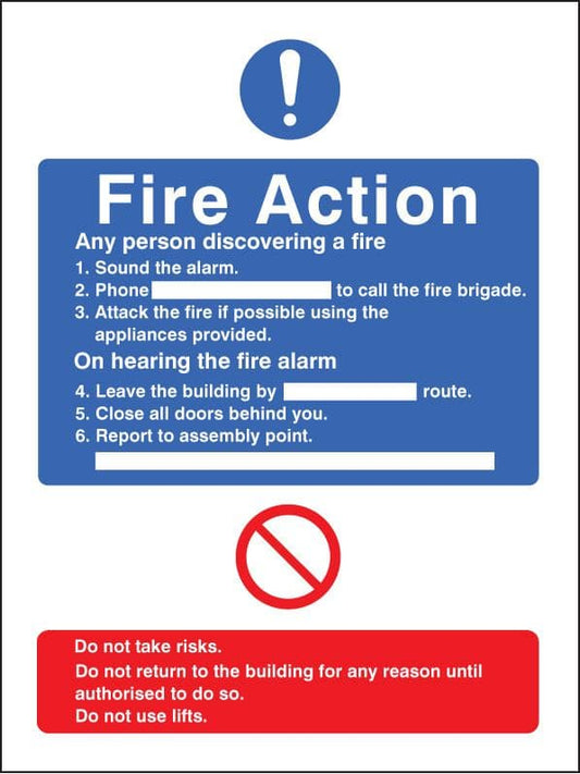 11432H General fire action with lift Rigid Plastic (300x250mm) Safety Sign