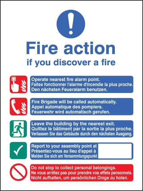 11437H Multi-lingual fire action manual no lift Rigid Plastic (300x250mm) Safety Sign
