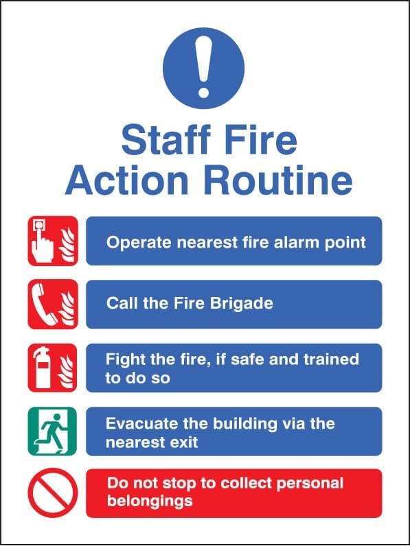 11439E Staff fire action Rigid Plastic (200x150mm) Safety Sign