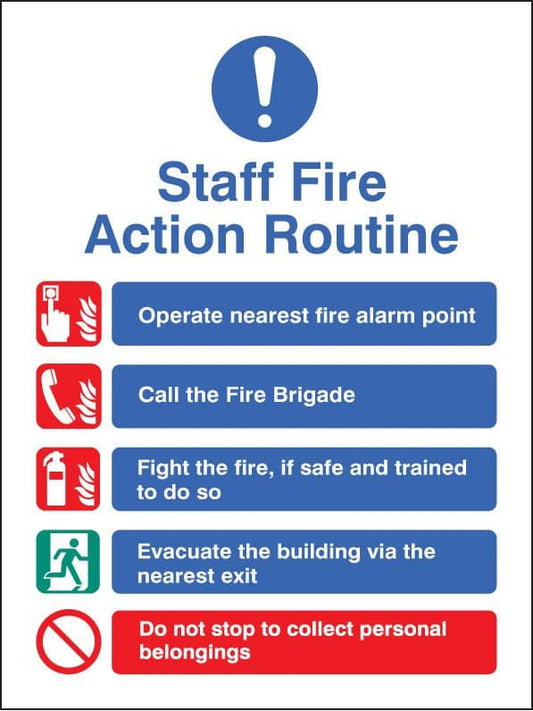 11439E Staff fire action Rigid Plastic (200x150mm) Safety Sign