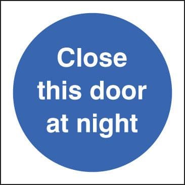 11612B Close this door at night Rigid Plastic (80x80mm) Safety Sign