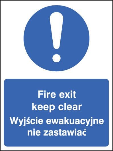11648H Fire exit keep clear (English/polish) Rigid Plastic (300x250mm) Safety Sign