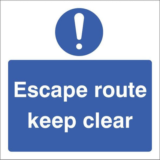 11649F Escape route keep clear ! Rigid Plastic (200x200mm) Safety Sign
