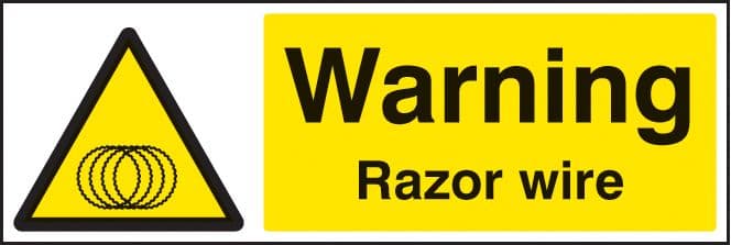 11715M Warning razor wire Rigid Plastic (600x200mm) Safety Sign