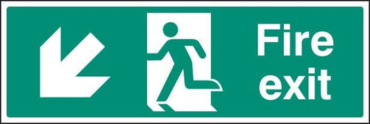 12005L Fire exit - down and left Rigid Plastic (450x150mm) Safety Sign