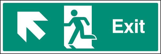 12009M Exit - up and left Rigid Plastic (600x200mm) Safety Sign