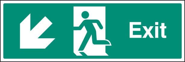 12013L Exit - down and left Rigid Plastic (450x150mm) Safety Sign