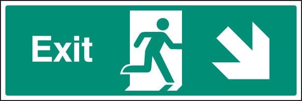 12014L Exit - down and right Rigid Plastic (450x150mm) Safety Sign