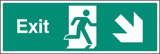 12014M Exit - down and right Rigid Plastic (600x200mm) Safety Sign