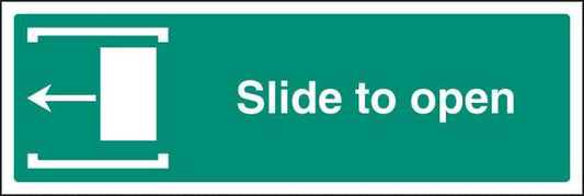 12045G Slide to open left Rigid Plastic (300x100mm) Safety Sign
