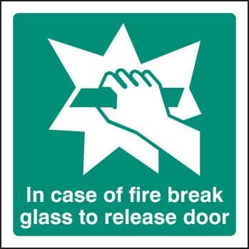 12060U Break glass to release door Rigid Plastic (100x100mm) Safety Sign