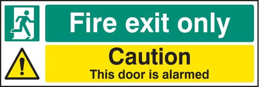 12061G Fire exit only caution this door is alarmed Rigid Plastic (300x100mm) Safety Sign