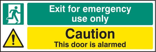 12065G Exit for emergency use only caution door is alarmed Rigid Plastic (300x100mm) Safety Sign