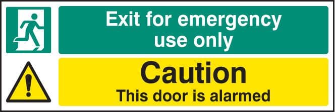 12065L Exit for emergency use only caution door is alarmed Rigid Plastic (450x150mm) Safety Sign