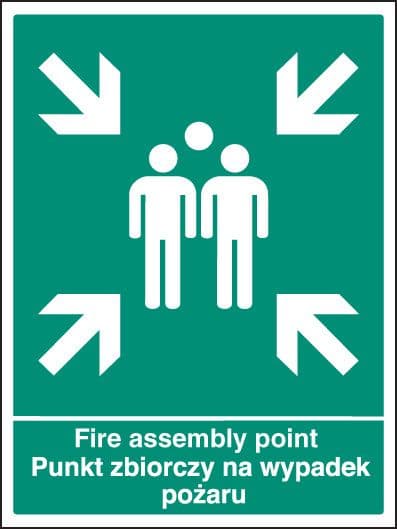 12079Q Fire assembly point (English/polish) Rigid Plastic (600x450mm) Safety Sign