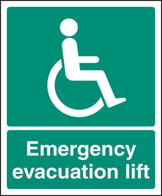 12085E Emergency evacuation lift Rigid Plastic (200x150mm) Safety Sign